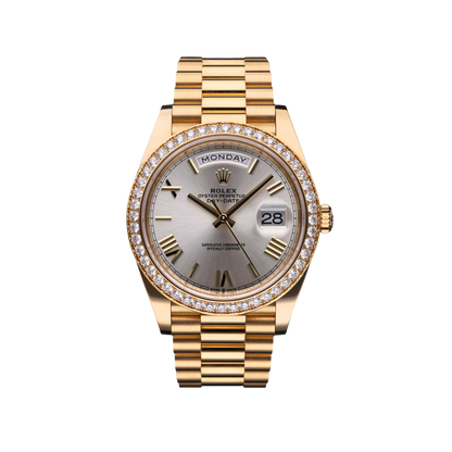 Day-Date 40 mm Yellow Gold Diamond Bezel Silver Dial M228348rbr-0007