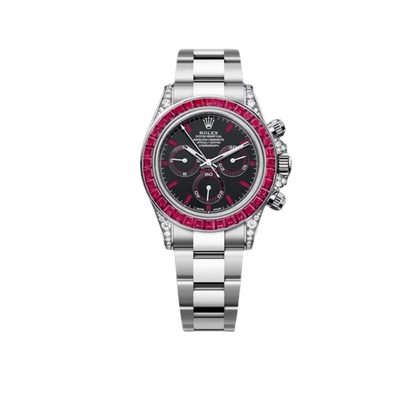 Daytona 126599TRU White Gold Diamond Black Dial Ruby Bezel