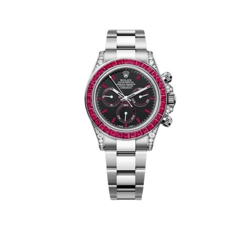 Daytona 126599TRU White Gold Diamond Black Dial Ruby Bezel