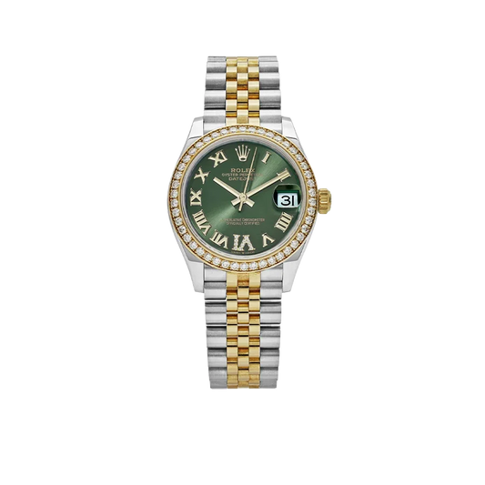 Lady-Datejust 31mm 278383RBR Yellow Gold Stainless Steel Green Roman Dial Diamond Bezel