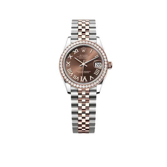 Lady-Datejust 31mm 278381RBR Stainless Steel Rose Gold Brown Roman Numerals Diamond Dial Diamond Bezel Jubilee