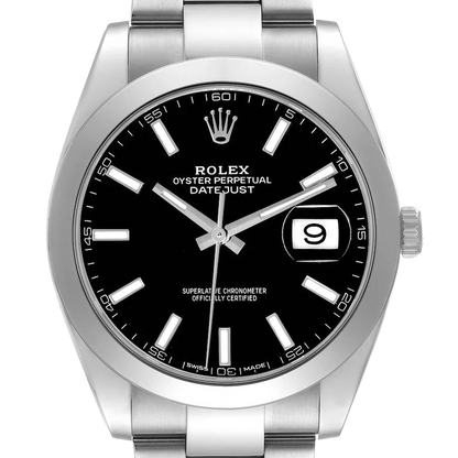 Datejust 41mm Black Dial Smooth Bezel Steel Mens Watch 126300