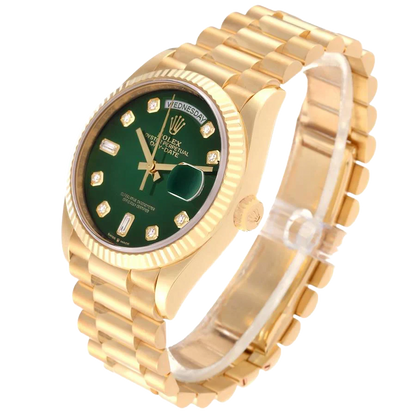 President Day-Date 36mm Yellow Gold Green Diamond Dial Mens Watch 128238